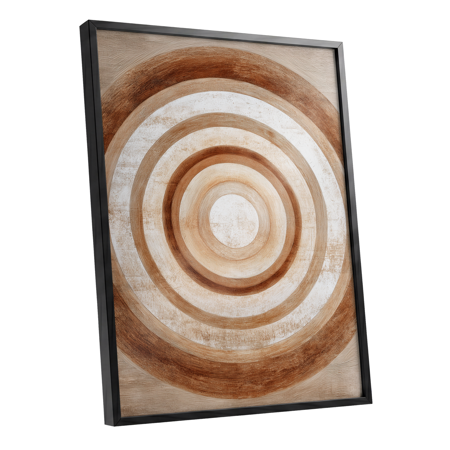 Ochre Radius, brown, beige, white minimalist wall art shown as a black framed poster wall art print