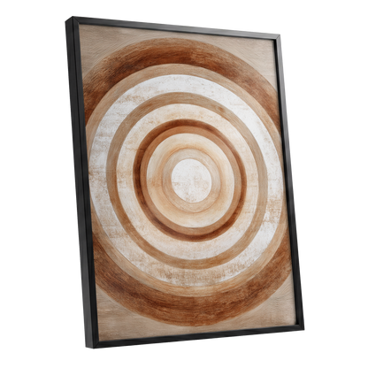 Ochre Radius, brown, beige, white minimalist wall art shown as a black framed poster wall art print