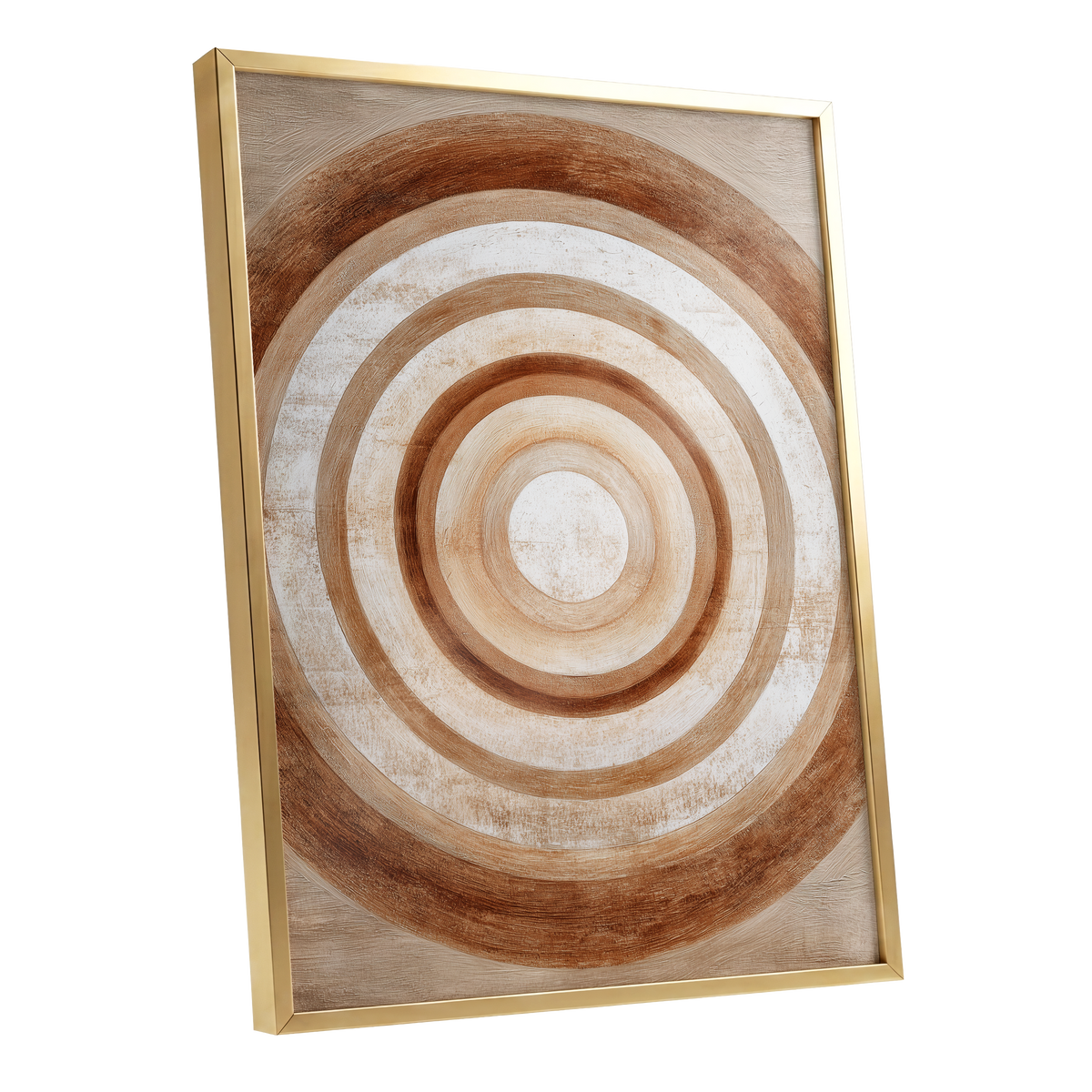 Ochre Radius, brown, beige, white minimalist wall art shown as a gold framed poster wall art print