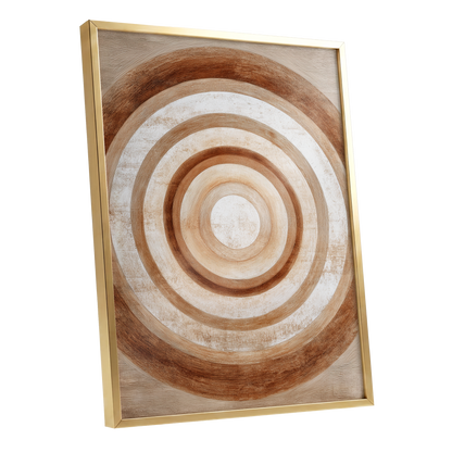 Ochre Radius, brown, beige, white minimalist wall art shown as a gold framed poster wall art print