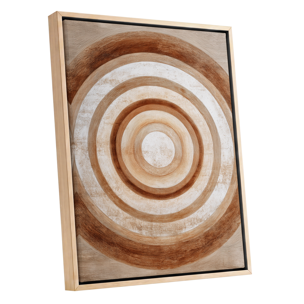 Ochre Radius, brown, beige, white minimalist wall art shown as a oak framed canvas wall art