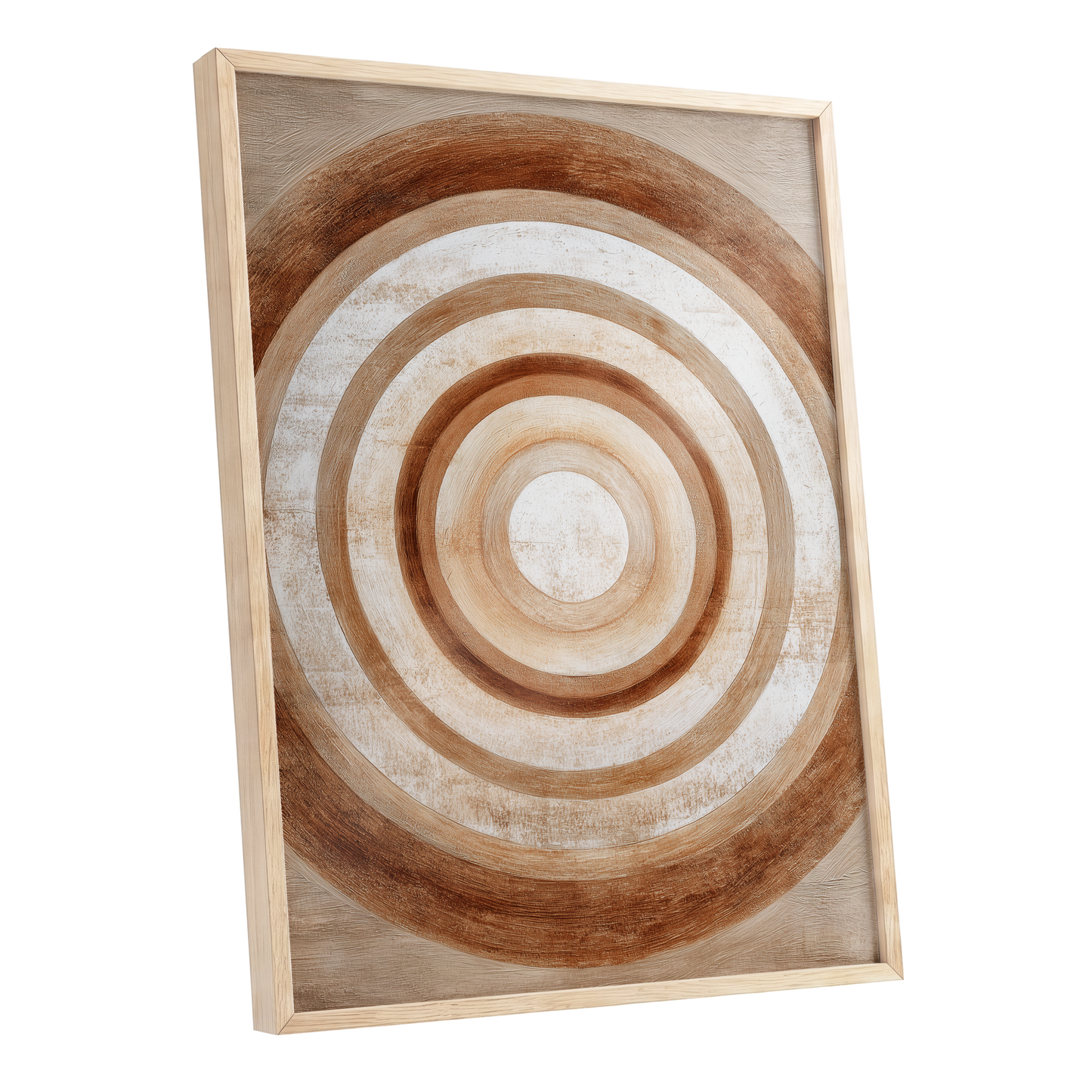 Ochre Radius, brown, beige, white minimalist wall art shown as a oak framed poster wall art print