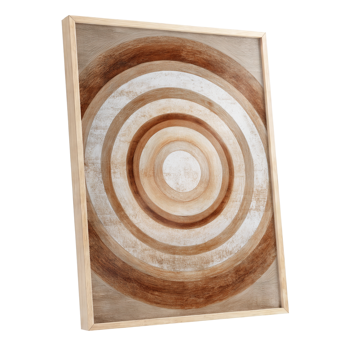 Ochre Radius, brown, beige, white minimalist wall art shown as a oak framed poster wall art print