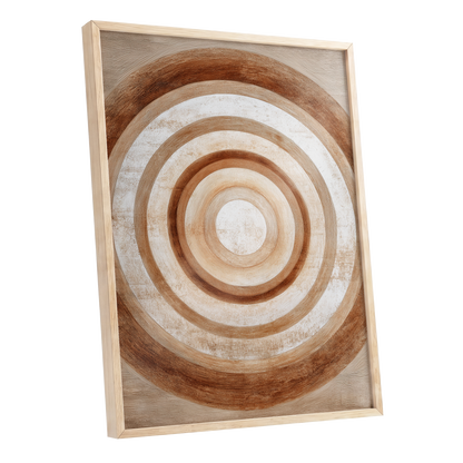 Ochre Radius, brown, beige, white minimalist wall art shown as a oak framed poster wall art print