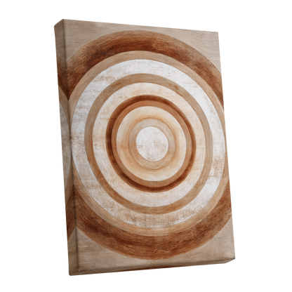 Ochre Radius, brown, beige, white minimalist wall art shown as a stretched canvas wall art