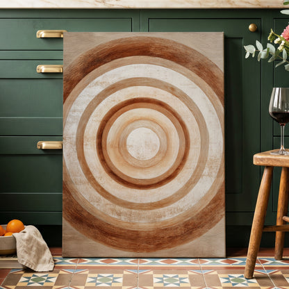 Ochre Radius, brown, beige, white minimalist wall art displayed in a styled interior, gallery view 3