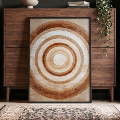 Ochre Radius, brown, beige, white minimalist wall art displayed in a styled interior, gallery view 6