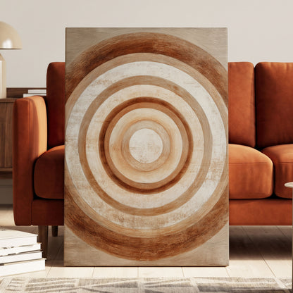 Ochre Radius, brown, beige, white minimalist wall art displayed in a styled interior, gallery view 7