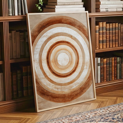 Ochre Radius, brown, beige, white minimalist wall art displayed in a styled interior, gallery view 9