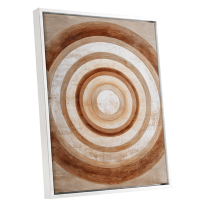 Ochre Radius, brown, beige, white minimalist wall art shown as a white framed canvas wall art
