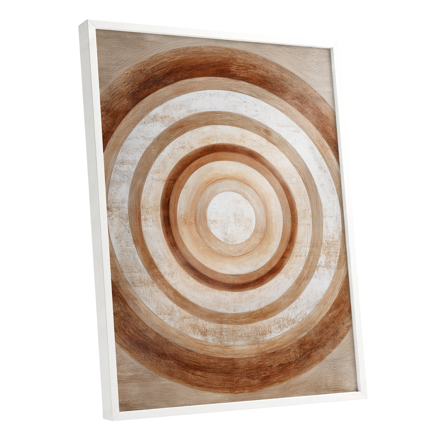 Ochre Radius, brown, beige, white minimalist wall art shown as a white framed poster wall art print