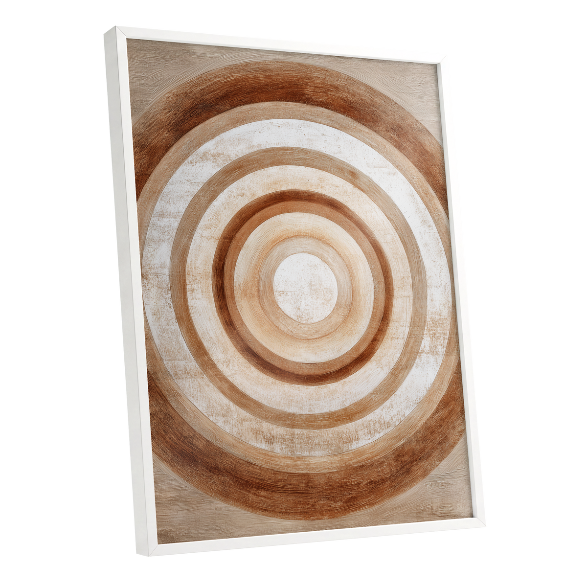 Ochre Radius, brown, beige, white minimalist wall art shown as a white framed poster wall art print