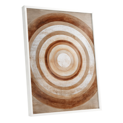 Ochre Radius, brown, beige, white minimalist wall art shown as a white framed poster wall art print
