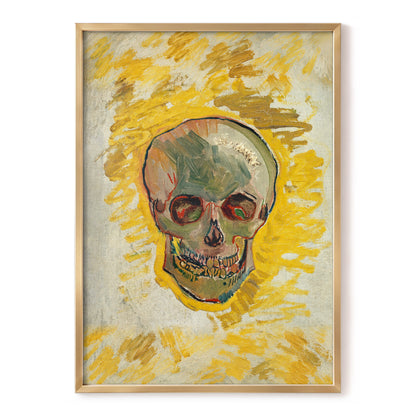Ochre Skull Study, yellow, gold, beige abstract wall art, front artwork view