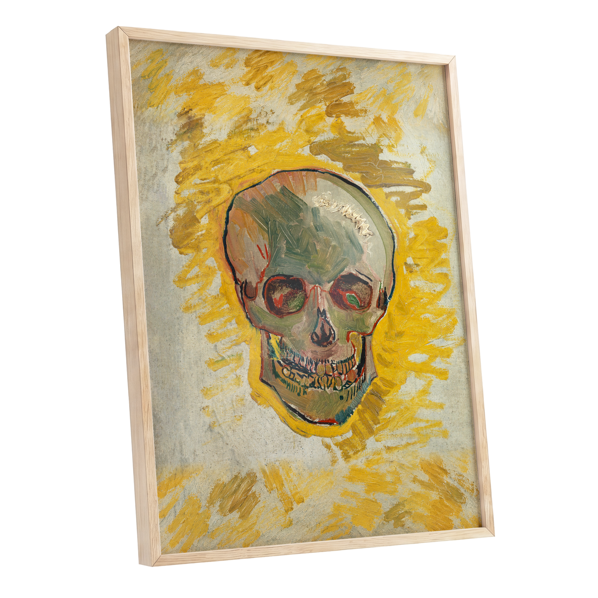 Ochre Skull Study, yellow, gold, beige abstract wall art shown as a oak framed poster wall art print