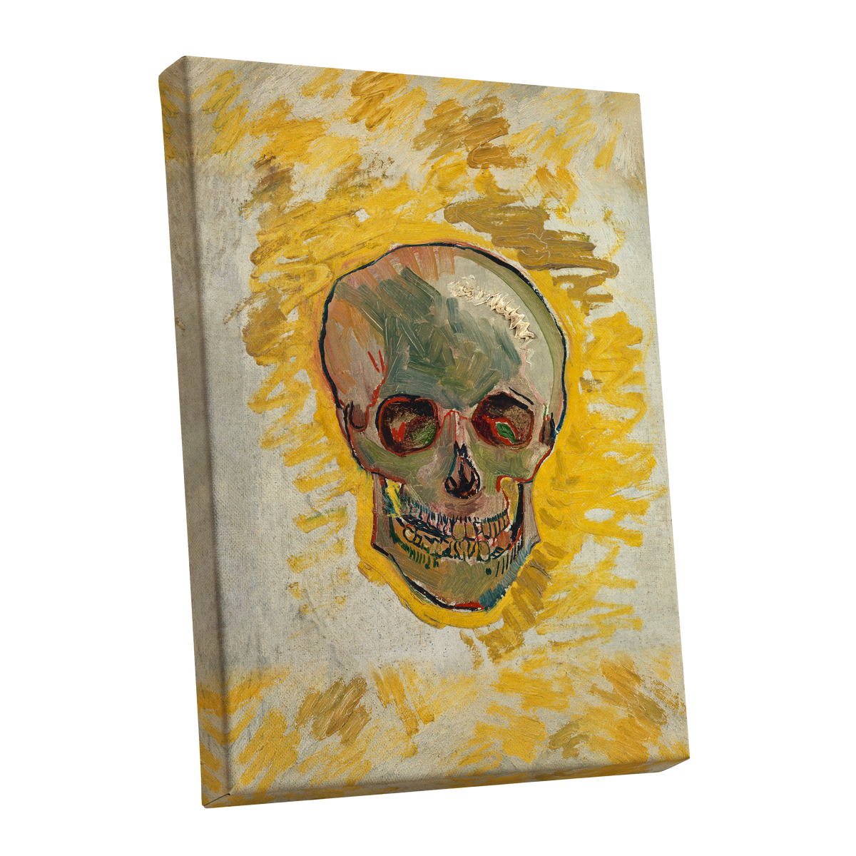 Ochre Skull Study, yellow, gold, beige abstract wall art shown as a stretched canvas wall art
