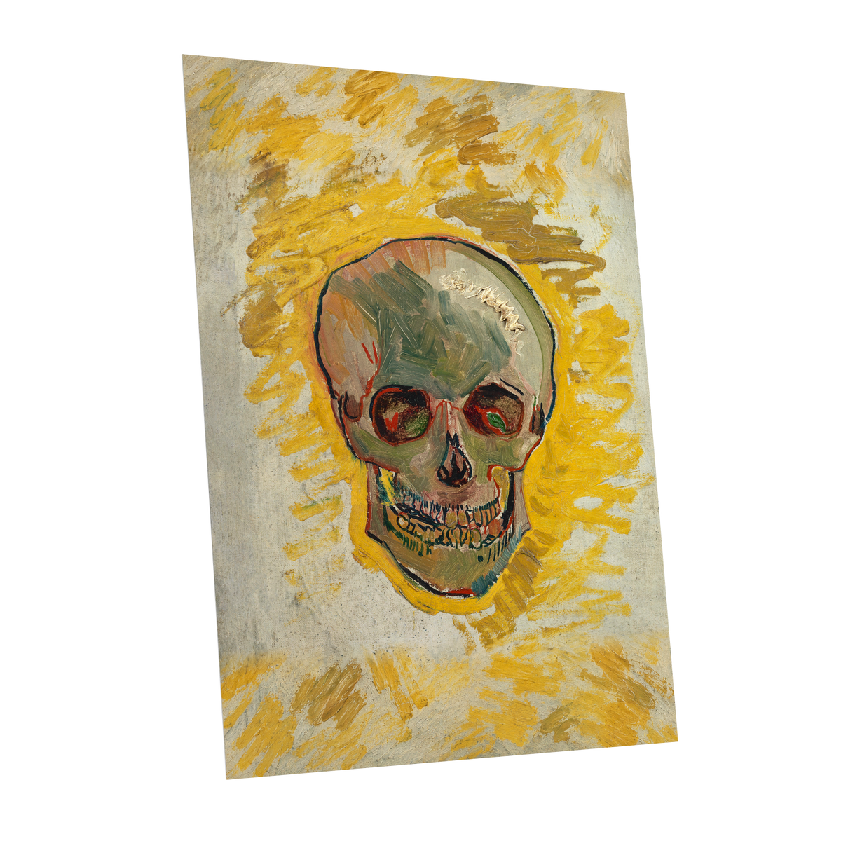 Ochre Skull Study, yellow, gold, beige abstract wall art shown as a unframed poster wall art print