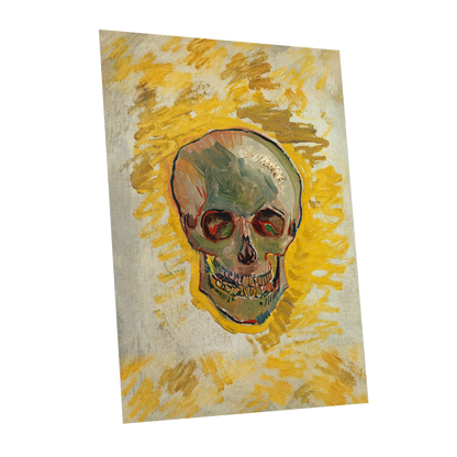 Ochre Skull Study, yellow, gold, beige abstract wall art shown as a unframed poster wall art print
