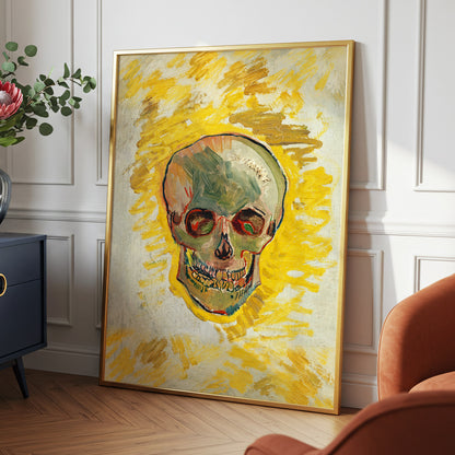 Ochre Skull Study, yellow, gold, beige abstract wall art displayed in a styled interior, gallery view 2