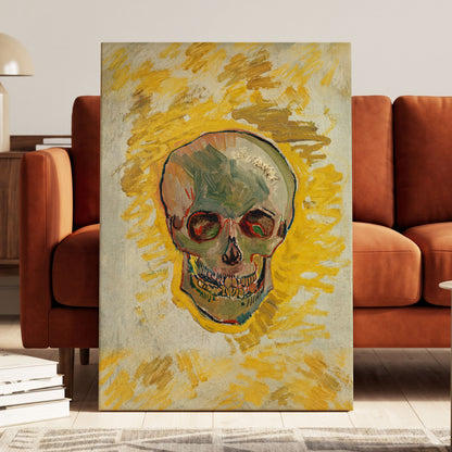 Ochre Skull Study, yellow, gold, beige abstract wall art displayed in a styled interior, gallery view 3
