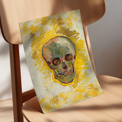 Ochre Skull Study, yellow, gold, beige abstract wall art displayed in a styled interior, gallery view 5