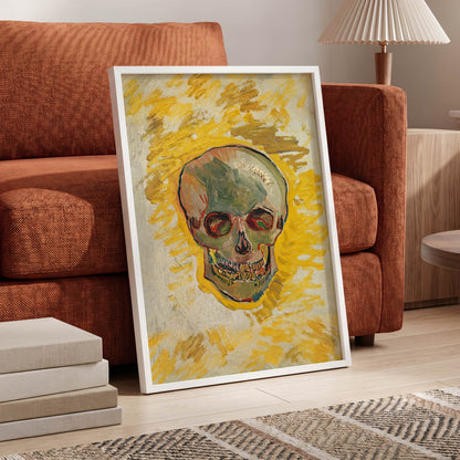 Ochre Skull Study, yellow, gold, beige abstract wall art displayed in a styled interior, gallery view 6