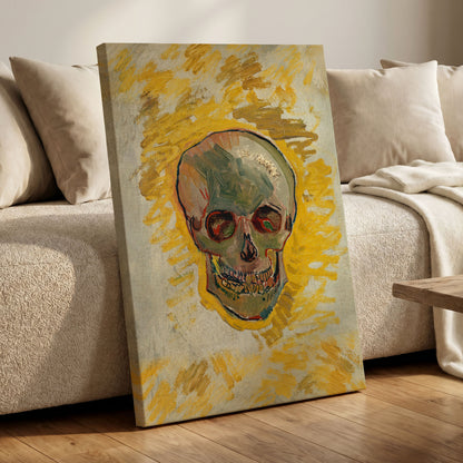 Ochre Skull Study, yellow, gold, beige abstract wall art displayed in a styled interior, gallery view 7