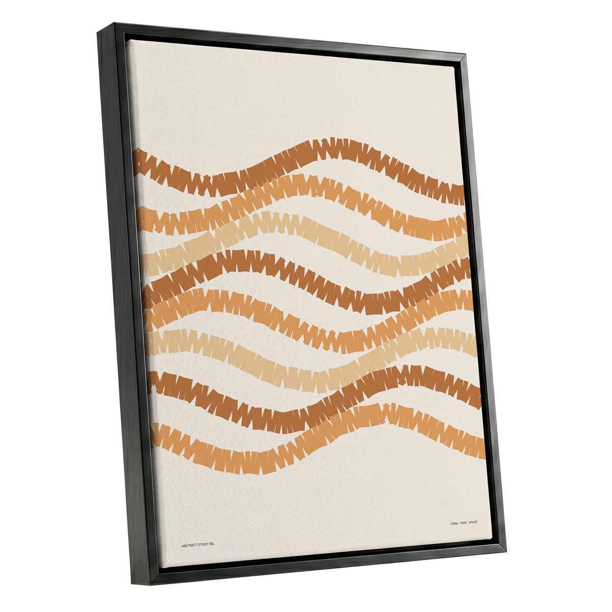 Ochre Tides, beige, brown, orange abstract wall art shown as a black framed canvas wall art