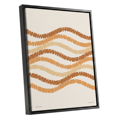 Ochre Tides, beige, brown, orange abstract wall art shown as a black framed canvas wall art
