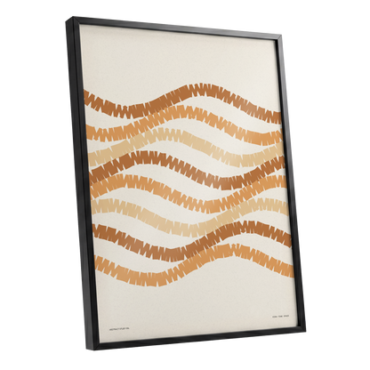 Ochre Tides, beige, brown, orange abstract wall art shown as a black framed poster wall art print