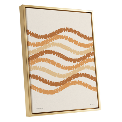 Ochre Tides, beige, brown, orange abstract wall art shown as a gold framed canvas wall art