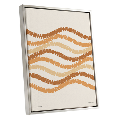 Ochre Tides, beige, brown, orange abstract wall art shown as a silver framed canvas wall art