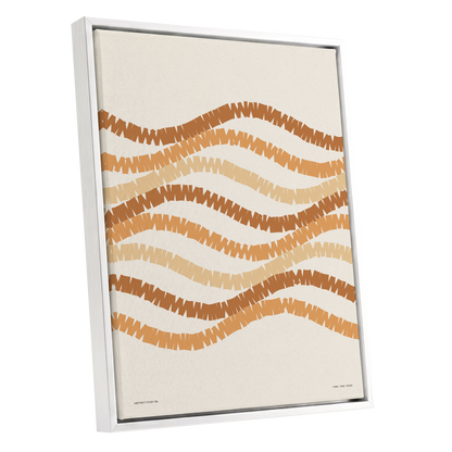Ochre Tides, beige, brown, orange abstract wall art shown as a white framed canvas wall art