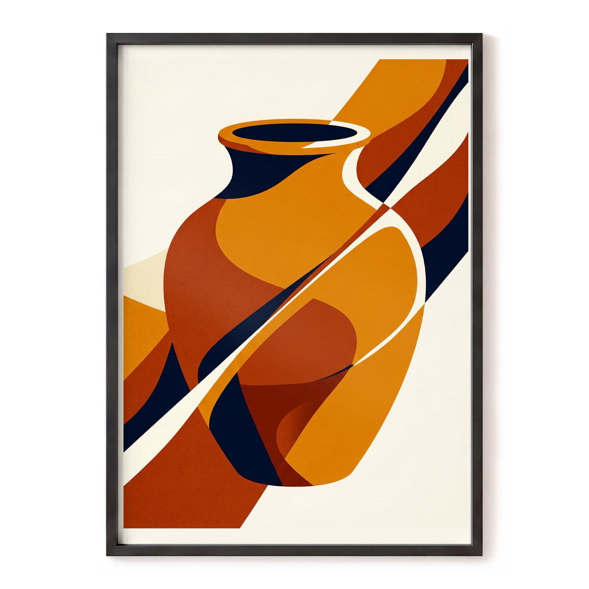 Ochre Vessel Rhythm, orange, blue, beige abstract wall art, front artwork view