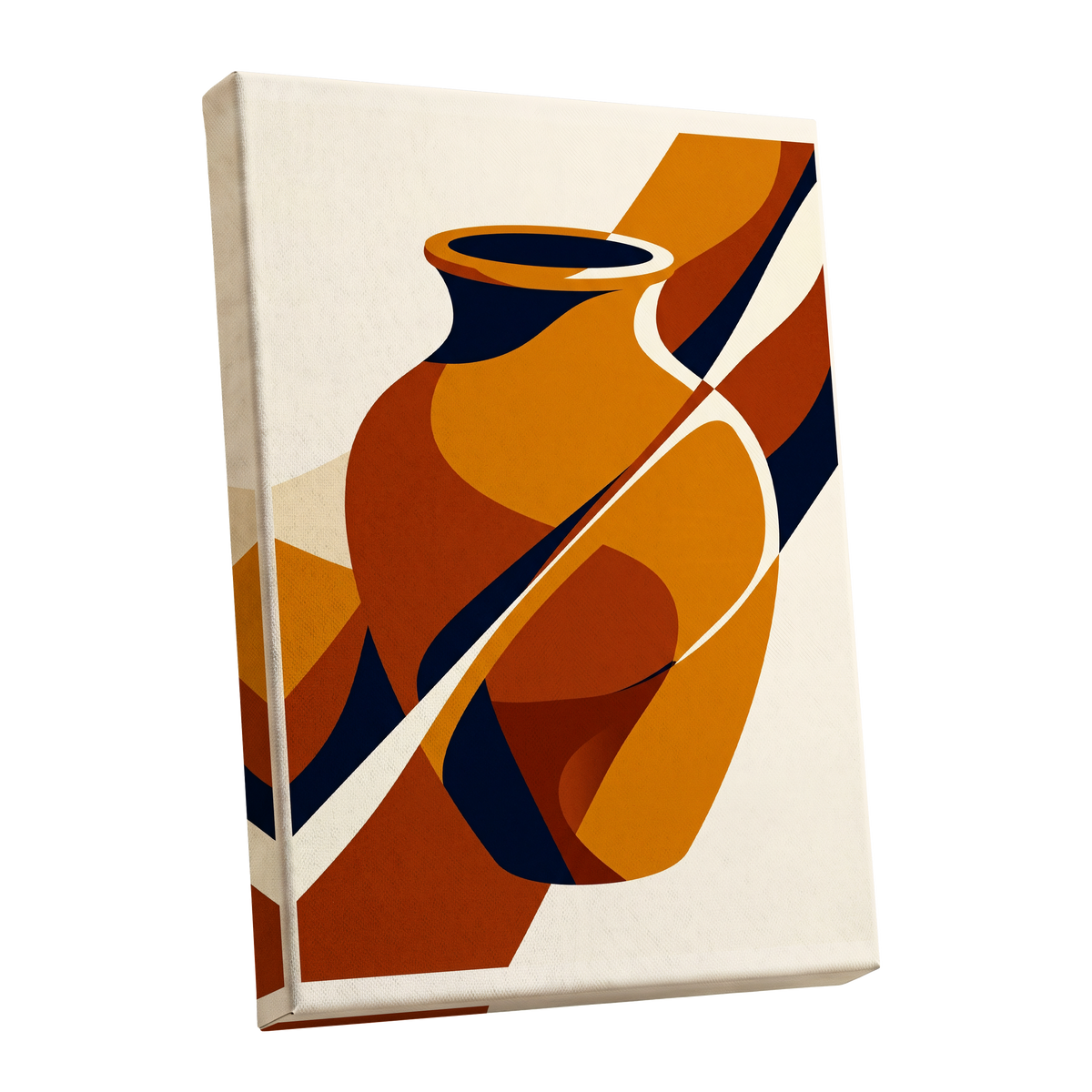 Ochre Vessel Rhythm, orange, blue, beige abstract wall art shown as a stretched canvas wall art