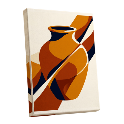 Ochre Vessel Rhythm, orange, blue, beige abstract wall art shown as a stretched canvas wall art