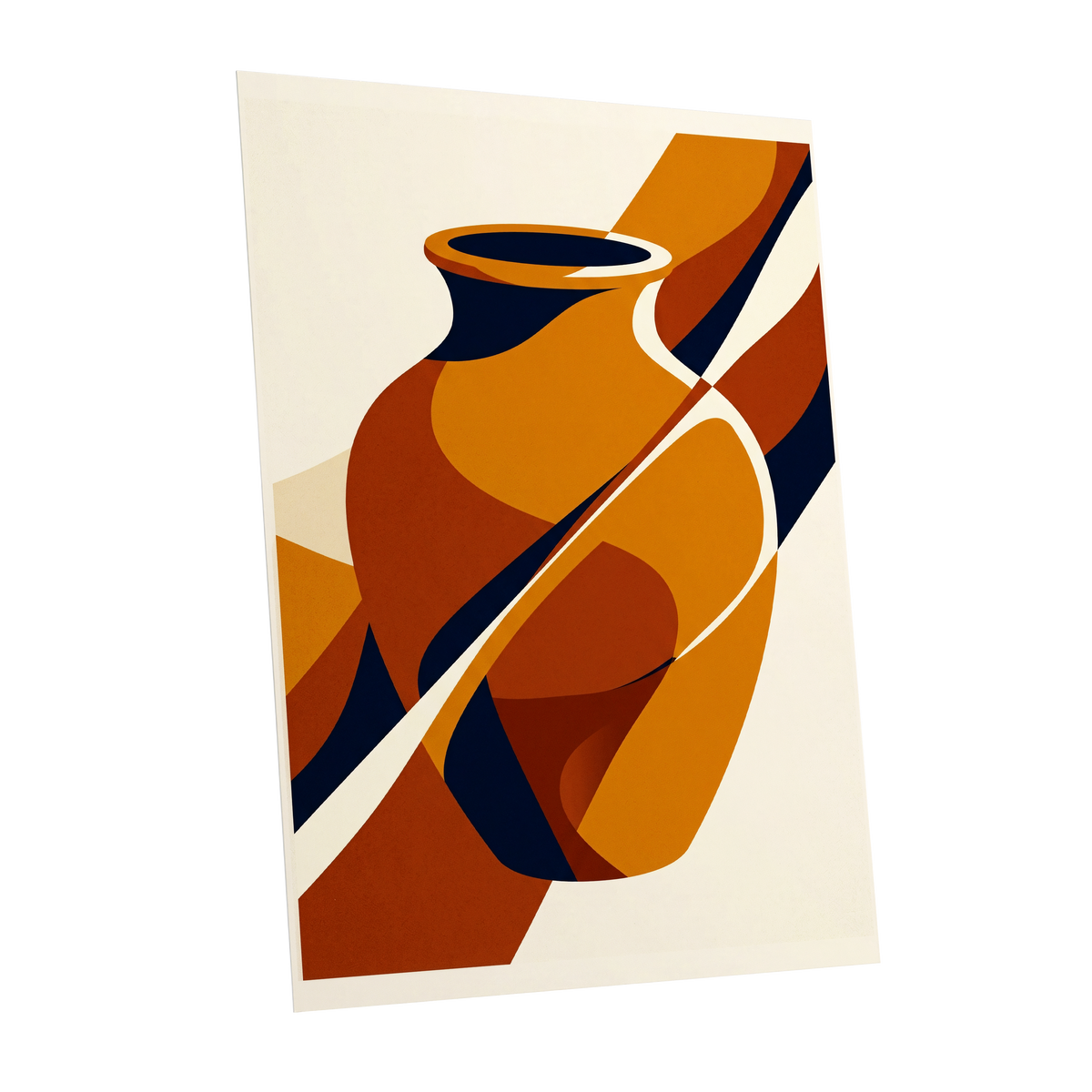 Ochre Vessel Rhythm, orange, blue, beige abstract wall art shown as a unframed poster wall art print