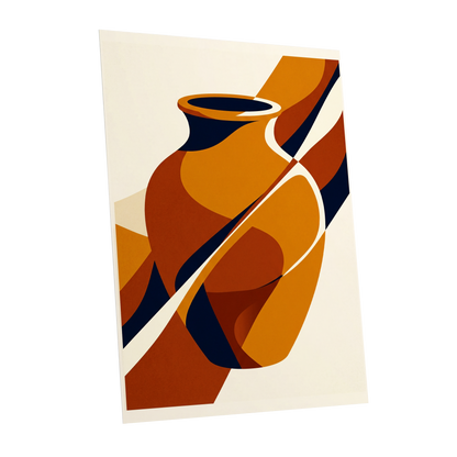 Ochre Vessel Rhythm, orange, blue, beige abstract wall art shown as a unframed poster wall art print