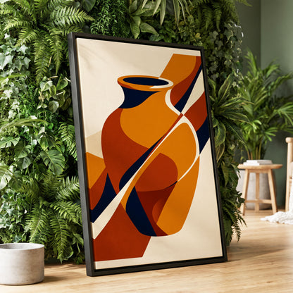 Ochre Vessel Rhythm, orange, blue, beige abstract wall art displayed in a styled interior, gallery view 1