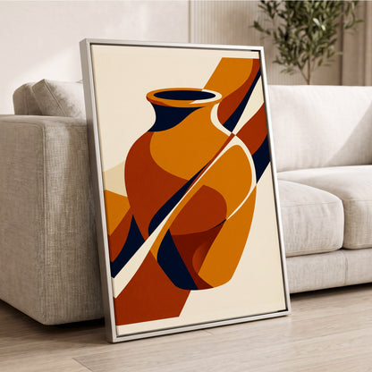 Ochre Vessel Rhythm, orange, blue, beige abstract wall art displayed in a styled interior, gallery view 2