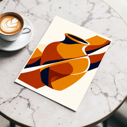 Ochre Vessel Rhythm, orange, blue, beige abstract wall art displayed in a styled interior, gallery view 3