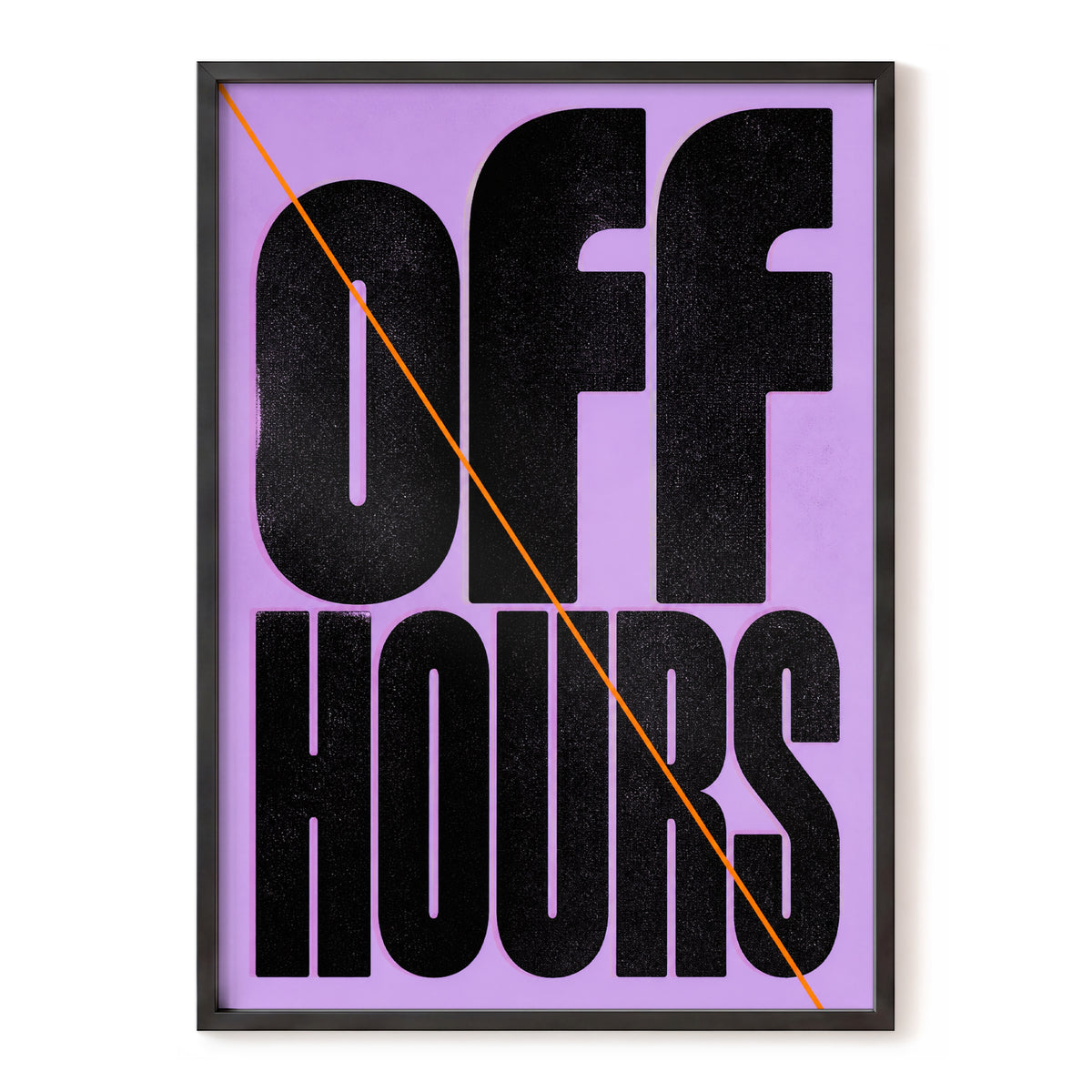 Off Hours Signal, black, purple, orange minimalist wall art, front artwork view