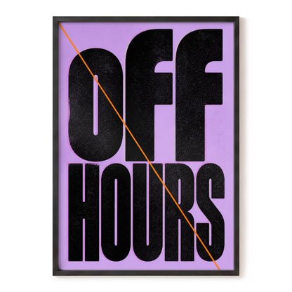 Off Hours Signal, black, purple, orange minimalist wall art, front artwork view