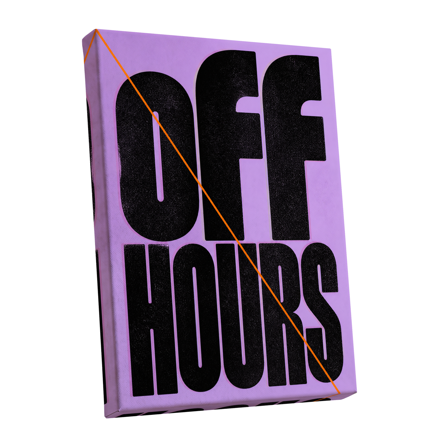Off Hours Signal, black, purple, orange minimalist wall art shown as a stretched canvas wall art