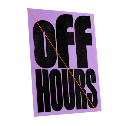 Off Hours Signal, black, purple, orange minimalist wall art shown as a unframed poster wall art print