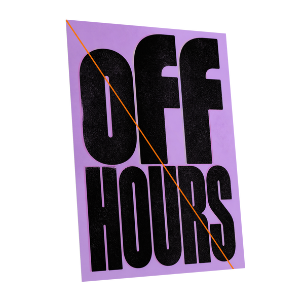 Off Hours Signal, black, purple, orange minimalist wall art shown as a unframed poster wall art print