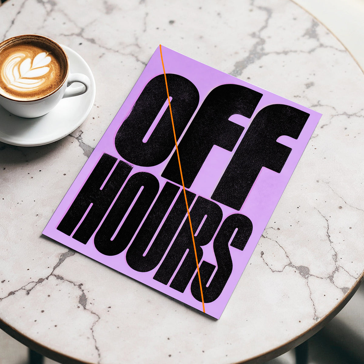 Off Hours Signal, black, purple, orange minimalist wall art displayed in a styled interior, gallery view 4