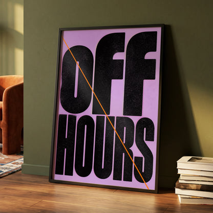 Off Hours Signal, black, purple, orange minimalist wall art displayed in a styled interior, gallery view 5