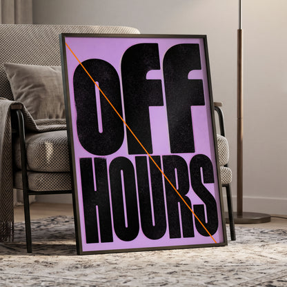 Off Hours Signal, black, purple, orange minimalist wall art displayed in a styled interior, gallery view 6