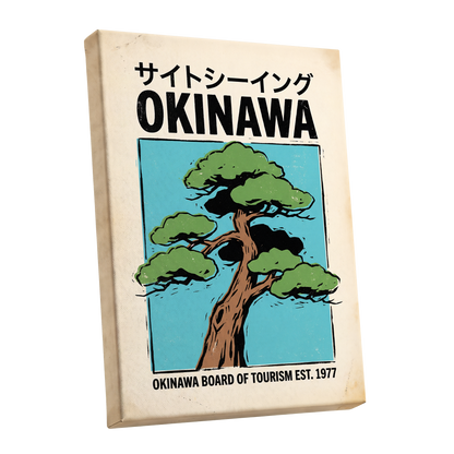 Okinawa Evergreen, black, green, beige nature wall art shown as a stretched canvas wall art